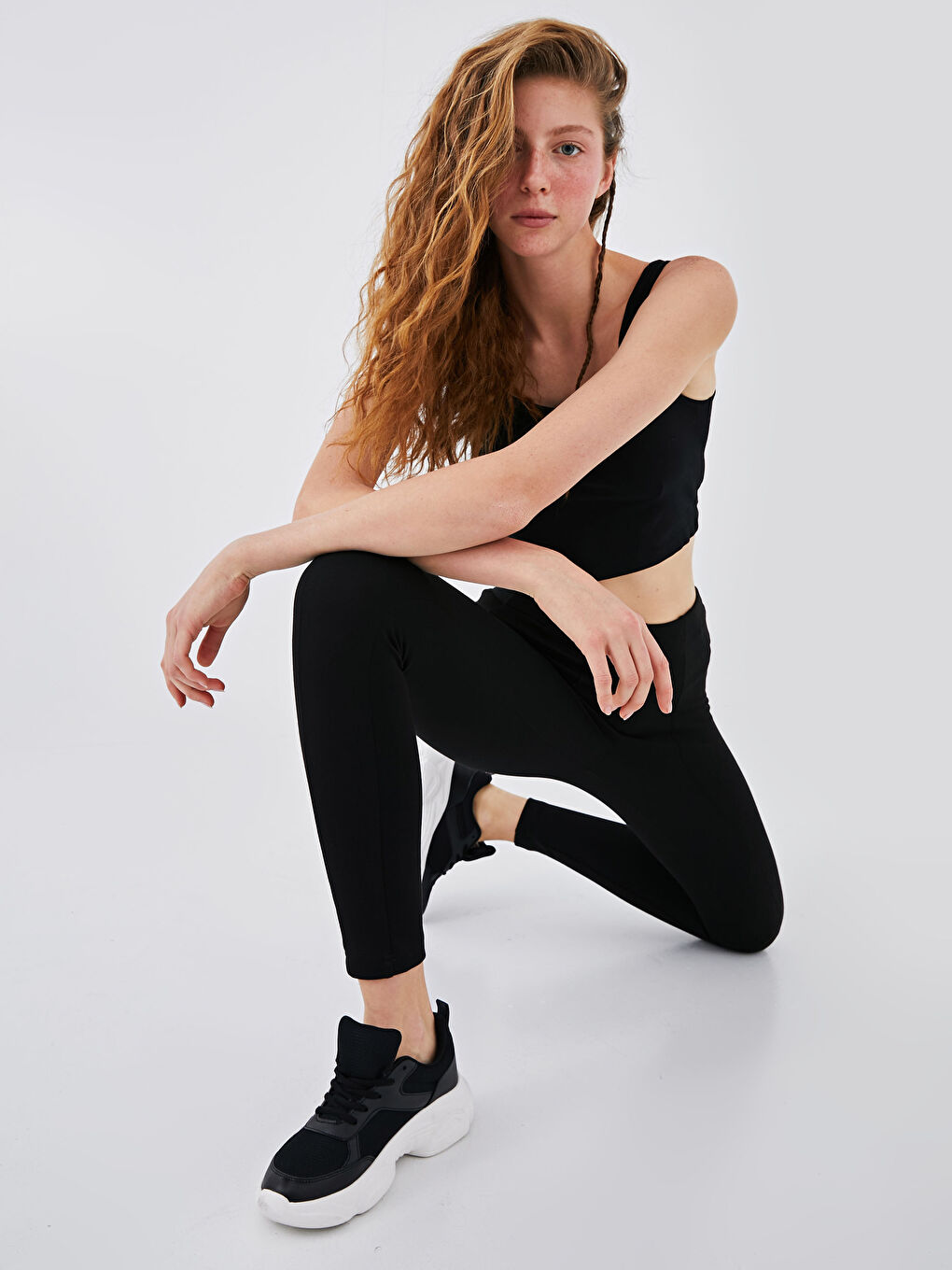 Siyah Beli Lastikli Kadın Tayt Pantolon-2