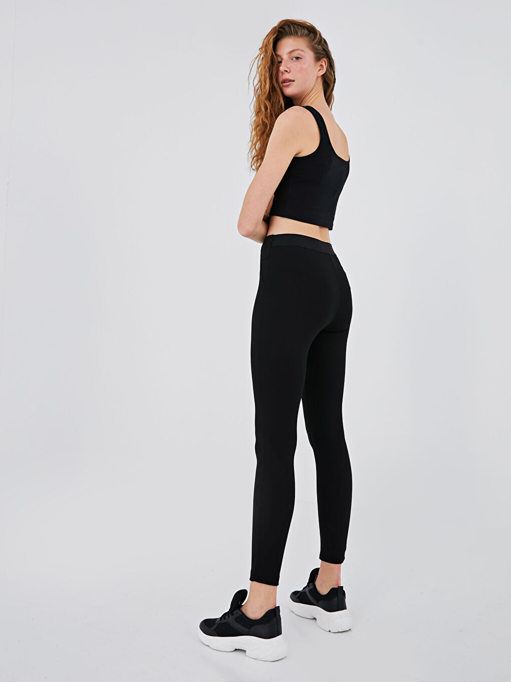 Siyah Beli Lastikli Kadın Tayt Pantolon-4