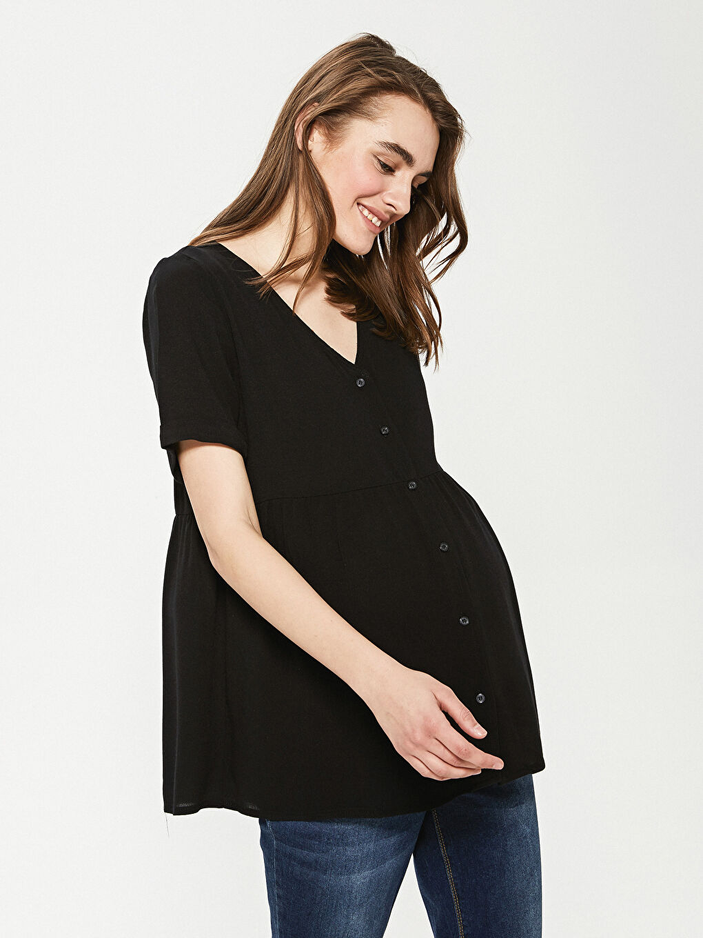 LCWAIKIKI Maternity V-Ausschnitt Gerades Kurzarm Viskose Umstandsshirt -S1G531Z8-CVL