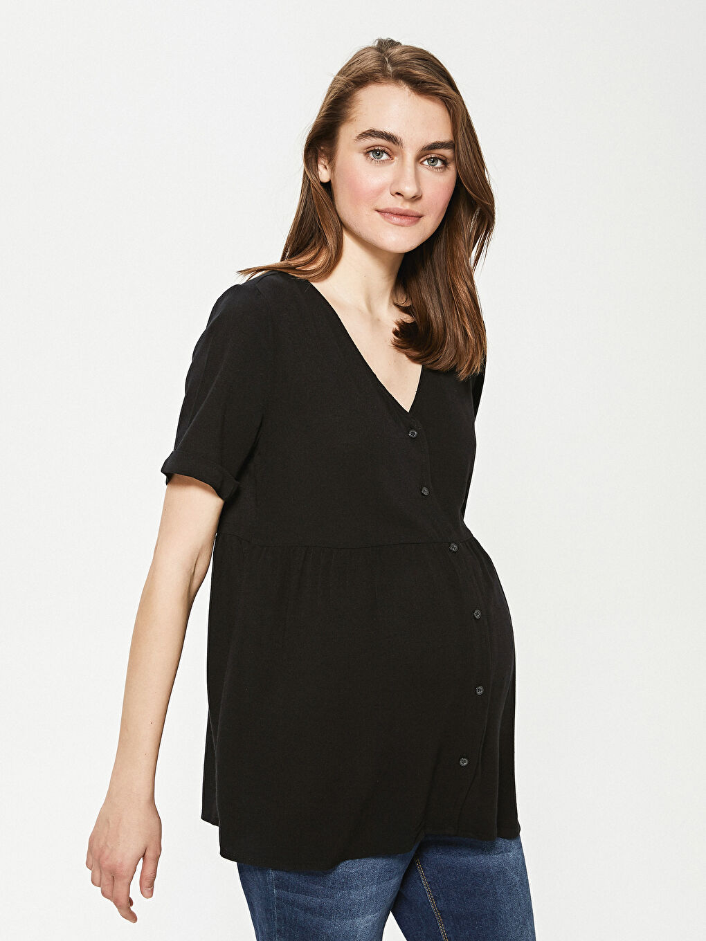 LCWAIKIKI Maternity V-Ausschnitt Gerades Kurzarm Viskose Umstandsshirt -S1G531Z8-CVL