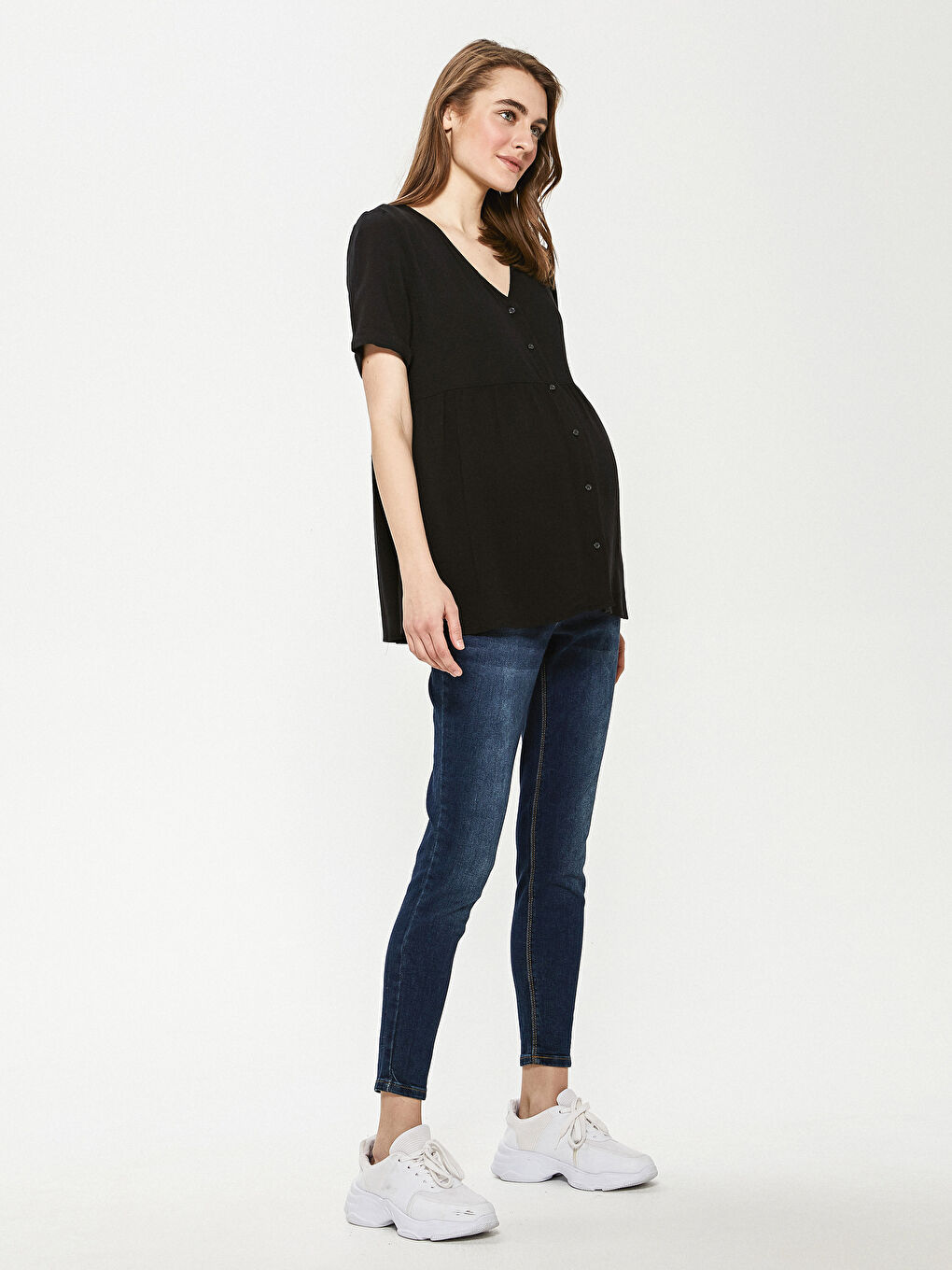 LCWAIKIKI Maternity V-Ausschnitt Gerades Kurzarm Viskose Umstandsshirt -S1G531Z8-CVL
