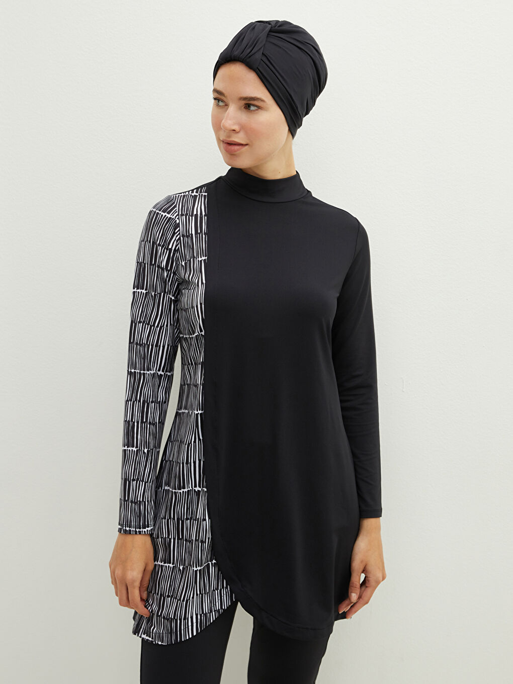 Купальник-хиджаб женский с длинными рукавами и принтом, с высоким воротником-1