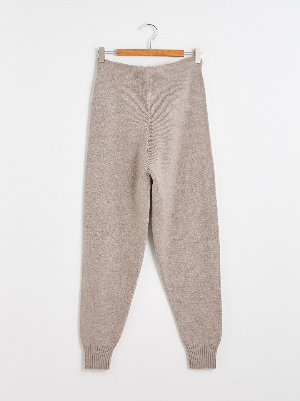 Bej Beli Lastikli Bilek Boy Kadın Triko Pantolon-6