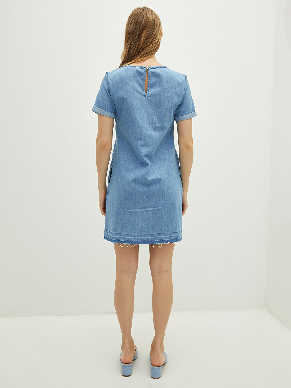 Crew Neck Straight Short Sleeve Women's Rodeo Jean Dress-4