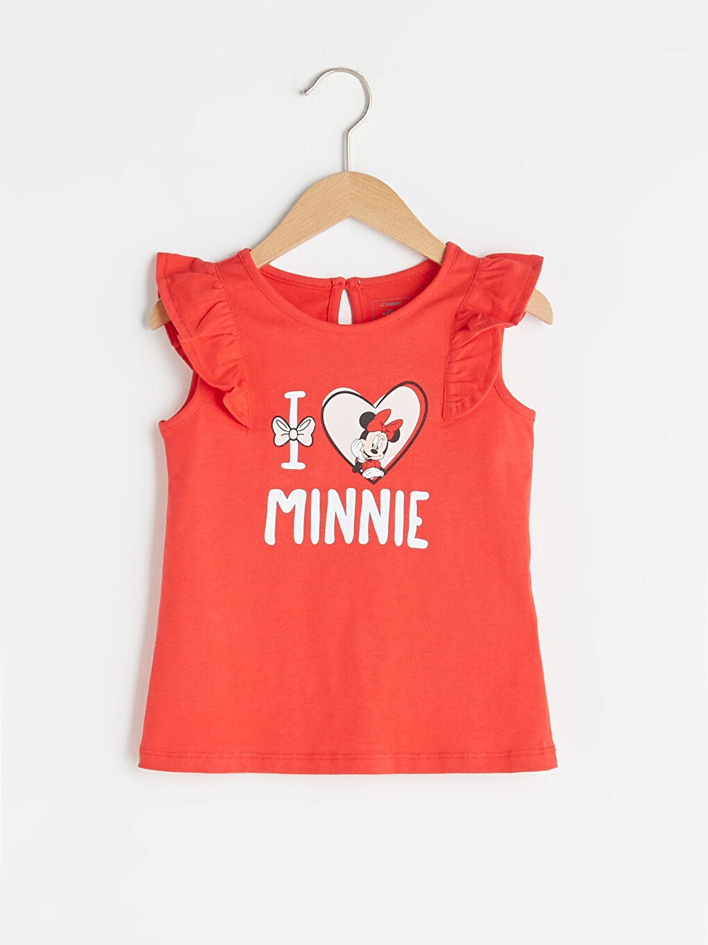 Kırmızı Bisiklet Yaka Minnie Mouse Baskılı Pamuklu Kız Bebek Tişört