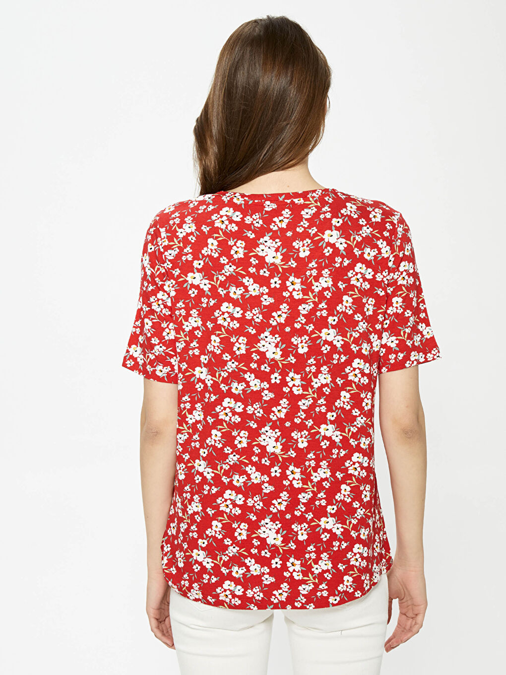 T-shirt Femme à Manches Courtes en Viscose avec Imprimé Floral et Encolure en V-4