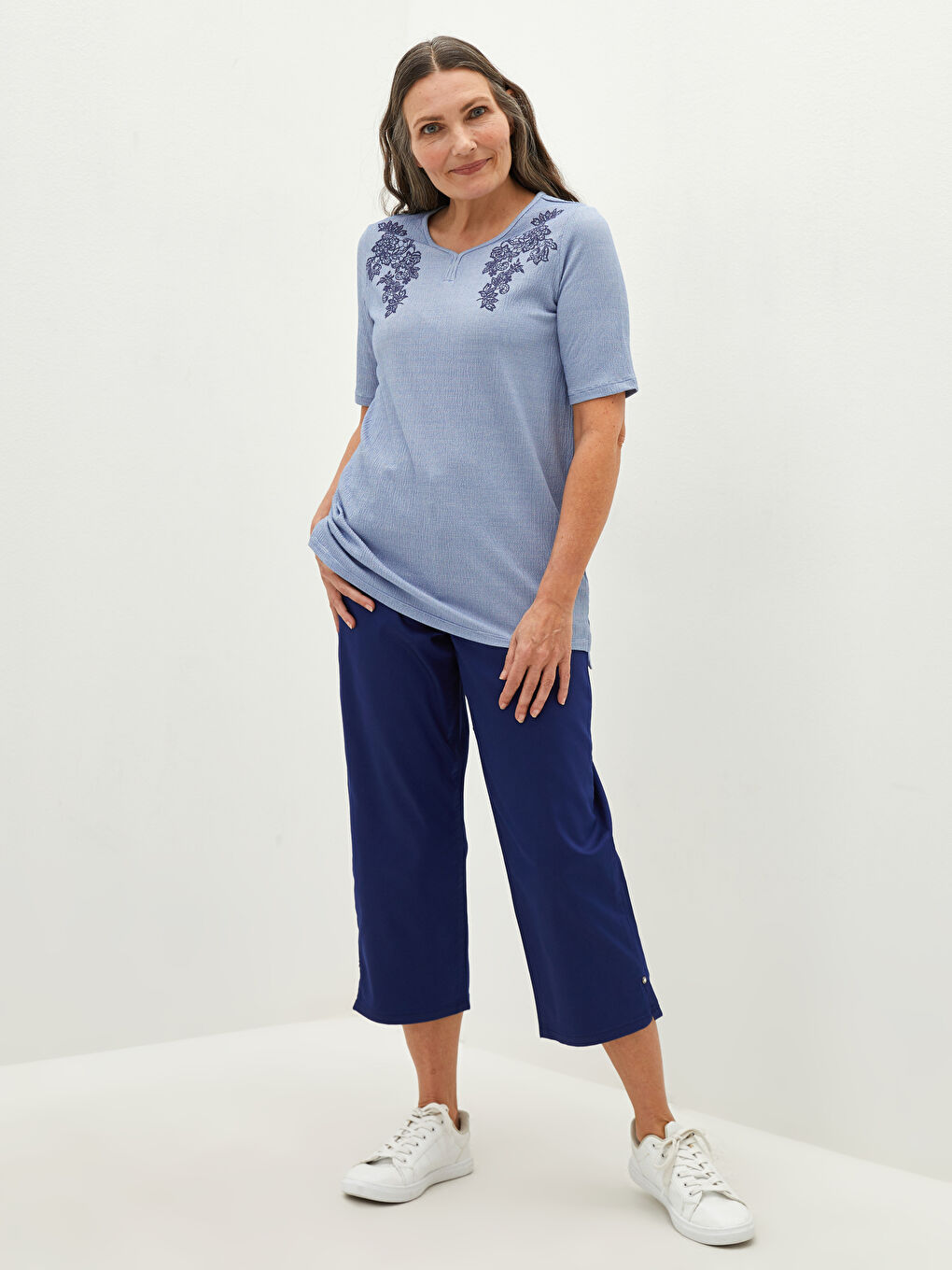 V-Neck Striped Short Sleeve Women's T-Shirt-1