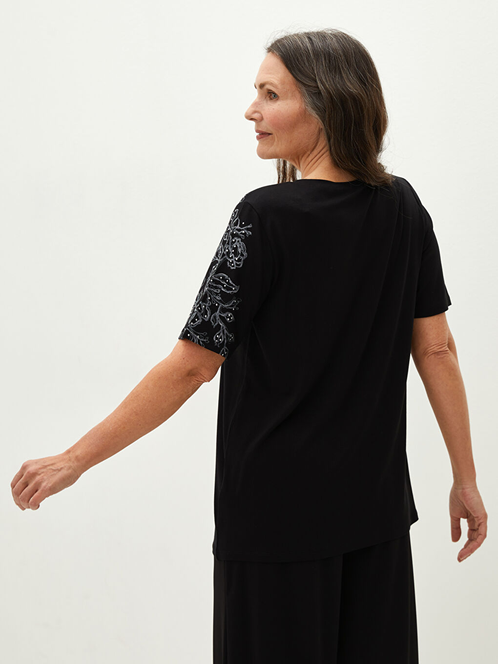 Crew Neck Printed Short Sleeve Women's Blouse-3