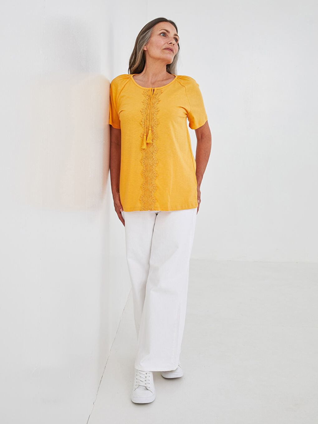 Tie Collar Embroidered Short Sleeve Women's Blouse-1