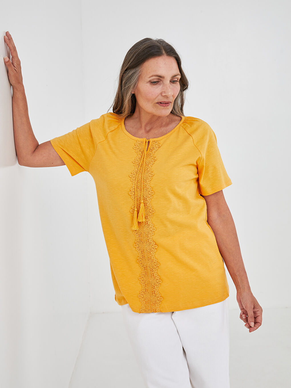 Tie Collar Embroidered Short Sleeve Women's Blouse-3