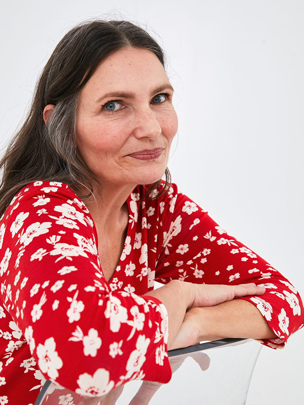 V Neck Floral Printed Women T-Shirt-4