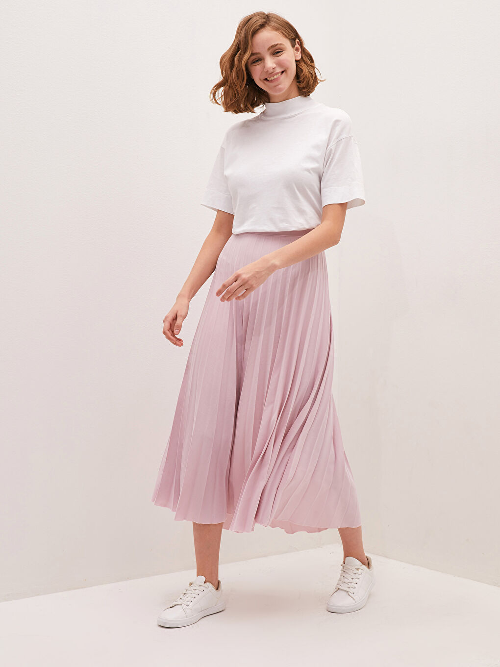 Fustă Plisată pentru Femei din Mătase Medina cu Închidere cu Fermoar-1