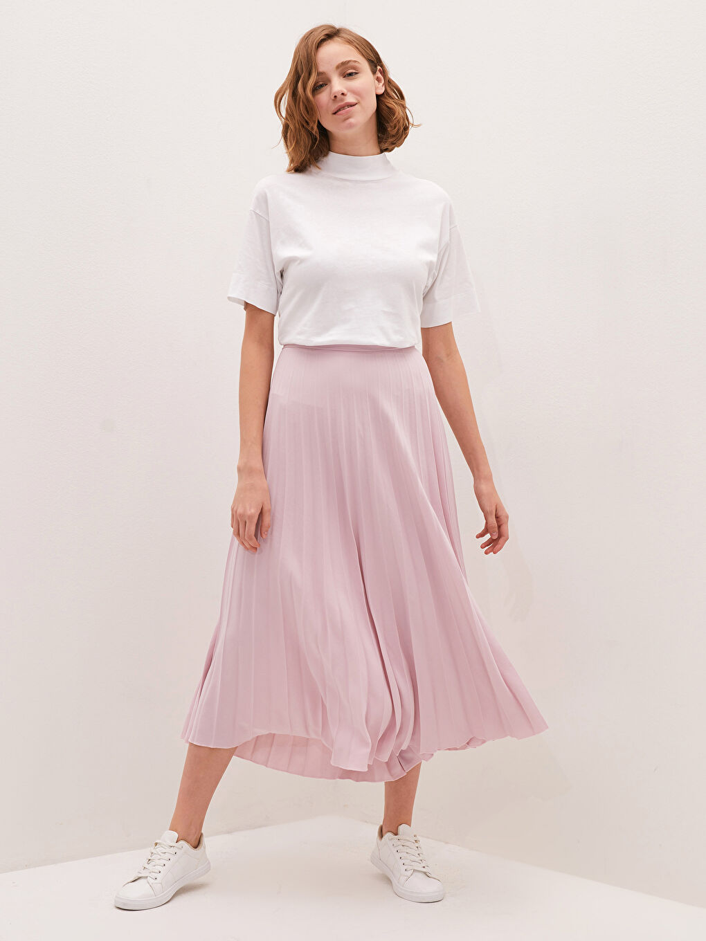 Fustă Plisată pentru Femei din Mătase Medina cu Închidere cu Fermoar-2