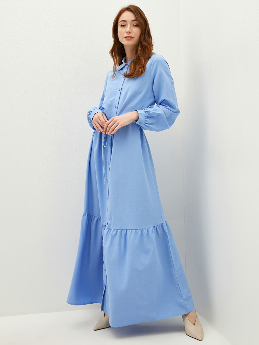 Buttoned Shirt Collar Straight Long Sleeve Women's Dress