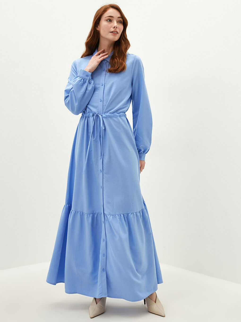 Buttoned Shirt Collar Straight Long Sleeve Women's Dress-2