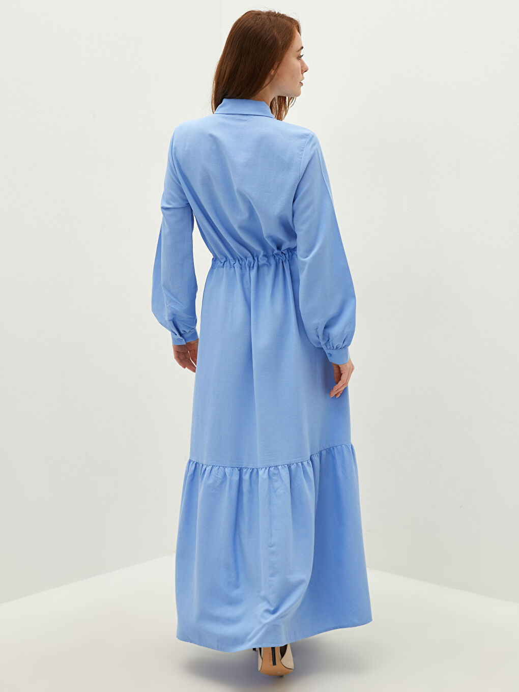 Buttoned Shirt Collar Straight Long Sleeve Women's Dress-4