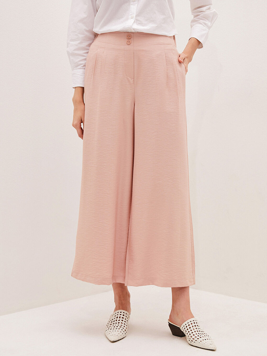 PREMIUM Elastic Waist Comfort Fit Wide Leg Palazzo Women's Trousers-9