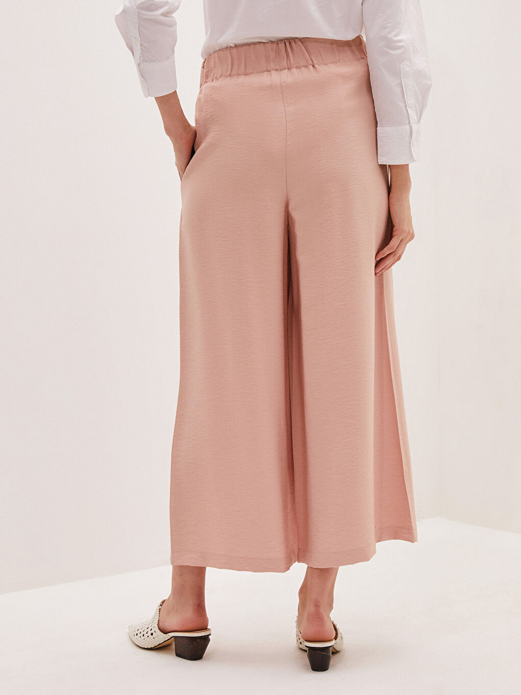 PREMIUM Elastic Waist Comfort Fit Wide Leg Palazzo Women's Trousers-10