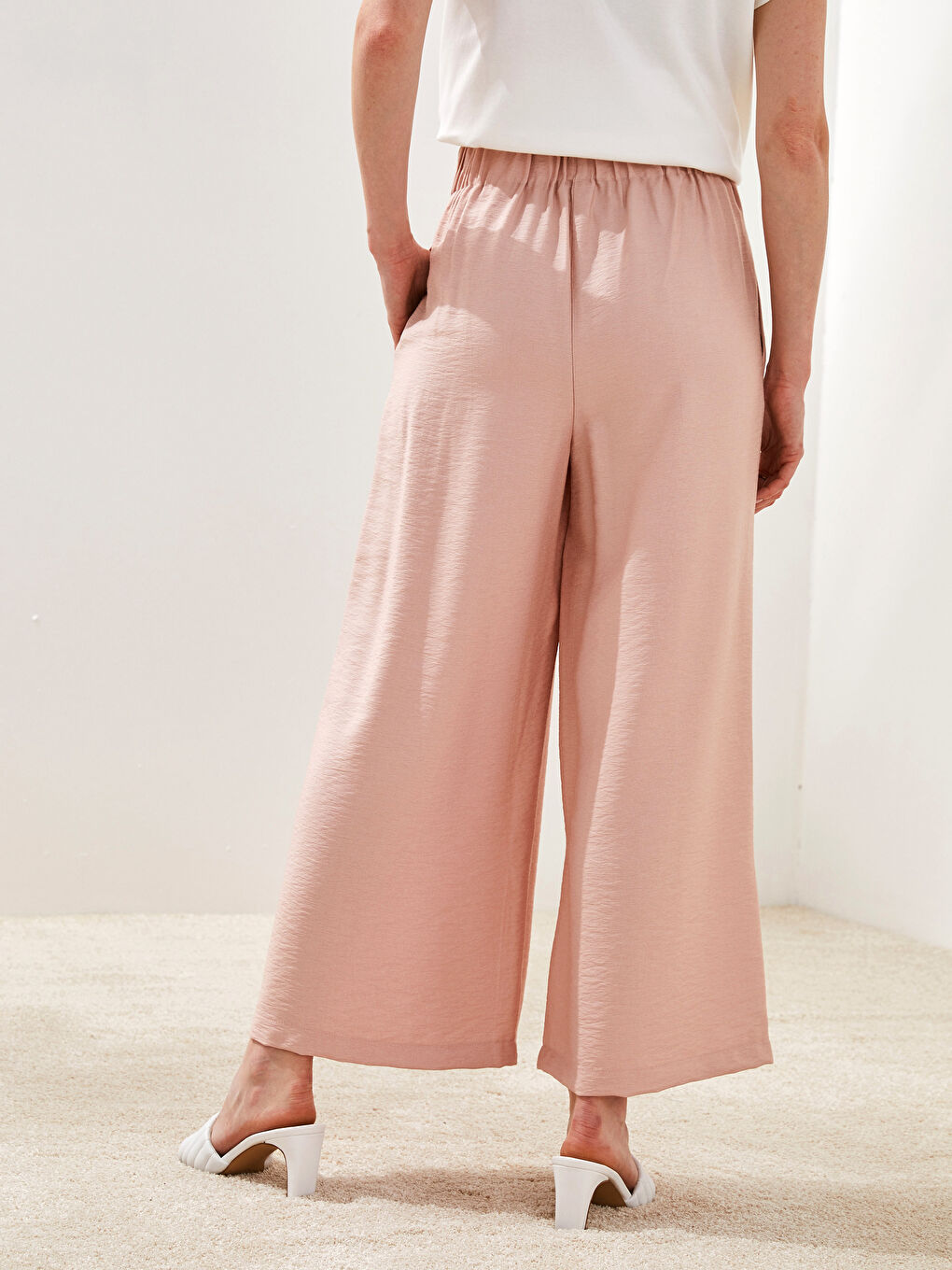 PREMIUM Elastic Waist Comfort Fit Wide Leg Palazzo Women's Trousers-6