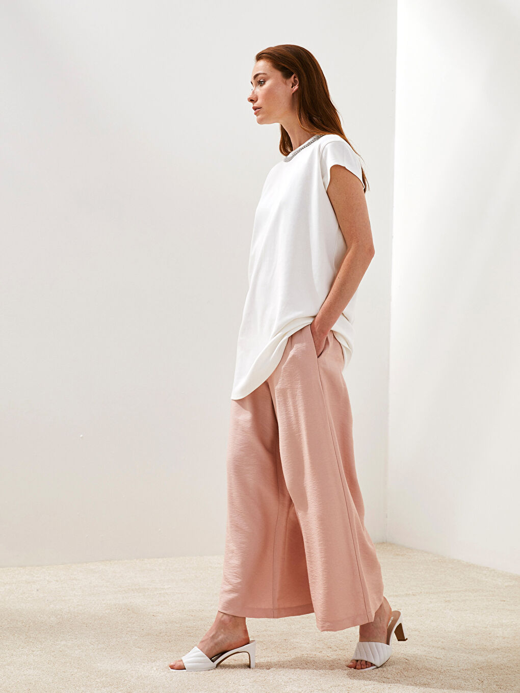 PREMIUM Elastic Waist Comfort Fit Wide Leg Palazzo Women's Trousers-3