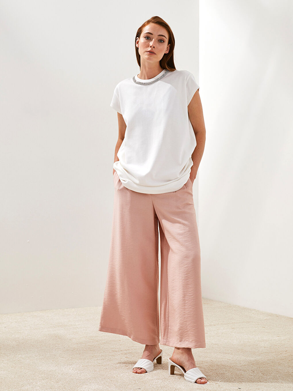 PREMIUM Elastic Waist Comfort Fit Wide Leg Palazzo Women's Trousers