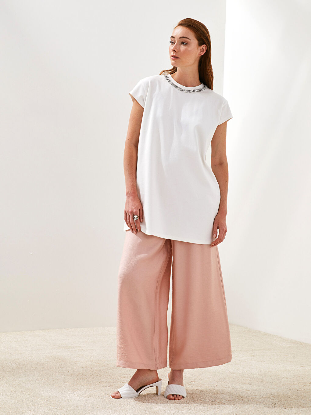 PREMIUM Elastic Waist Comfort Fit Wide Leg Palazzo Women's Trousers-2