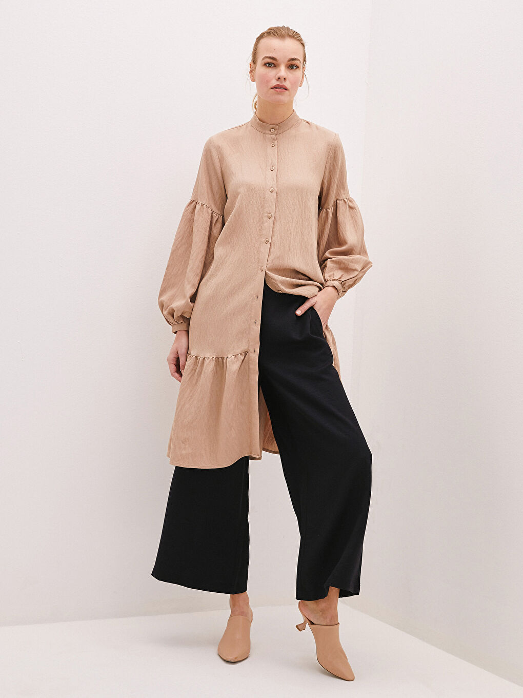 Waist Elastic Straight Comfort Fit Pocket Detailed Textured Fabric Women's Trousers -S1G801Z8-CVL