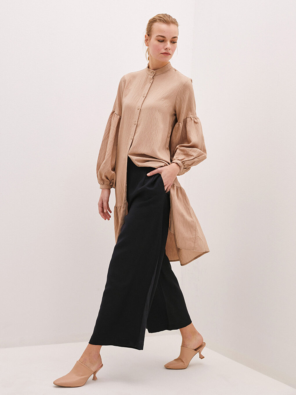 Waist Elastic Straight Comfort Fit Pocket Detailed Textured Fabric Women's Trousers -S1G801Z8-CVL
