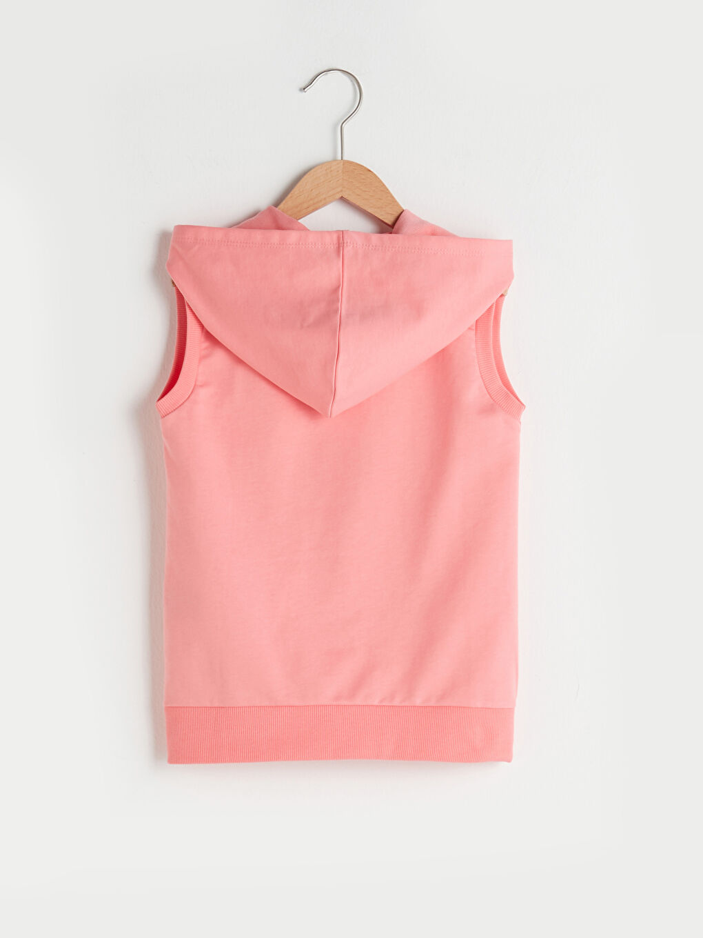 Pembe Kapüşonlu Baskılı Kız Çocuk Fermuarlı Yelek-1