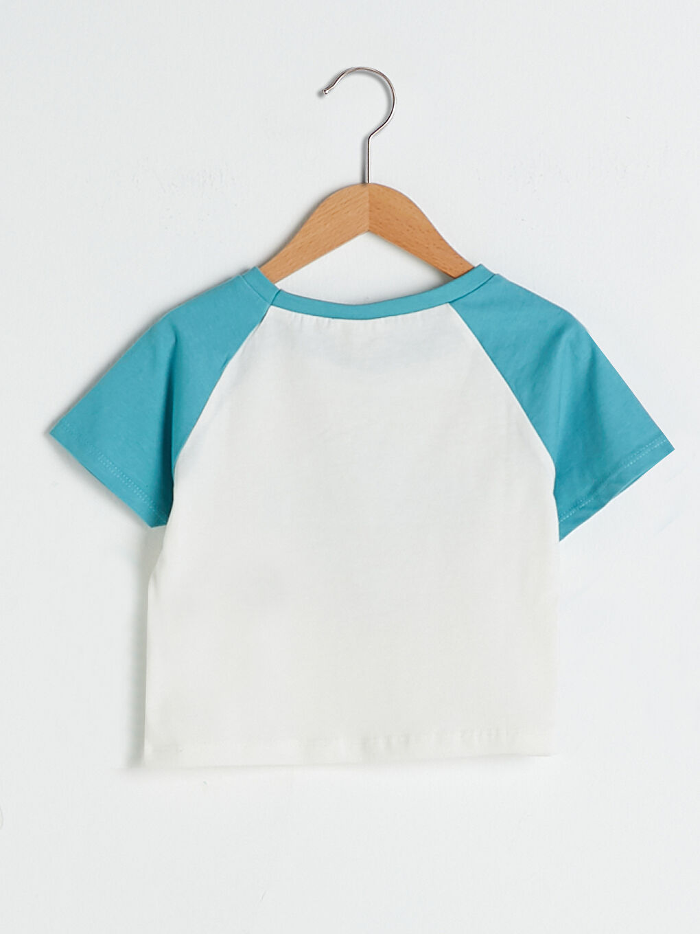 Ekru Bisiklet Yaka Baskılı Kısa Kollu Pamuklu Kız Çocuk Tişört-1