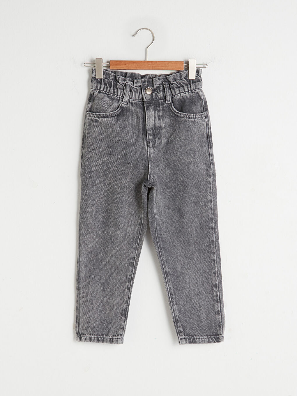 Siyah Beli Lastikli Pamuklu Kız Çocuk Jean Pantolon