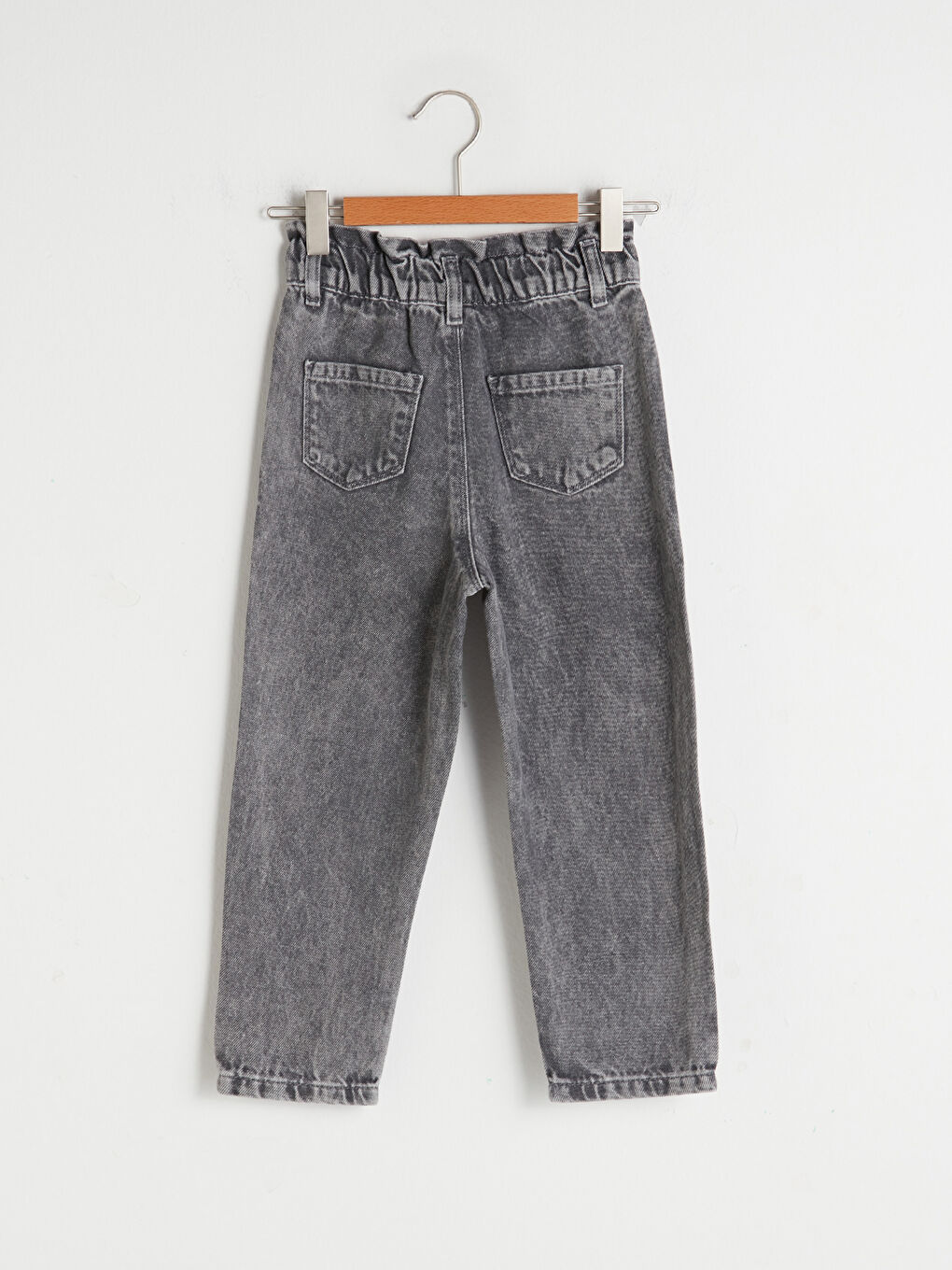 Siyah Beli Lastikli Pamuklu Kız Çocuk Jean Pantolon-1