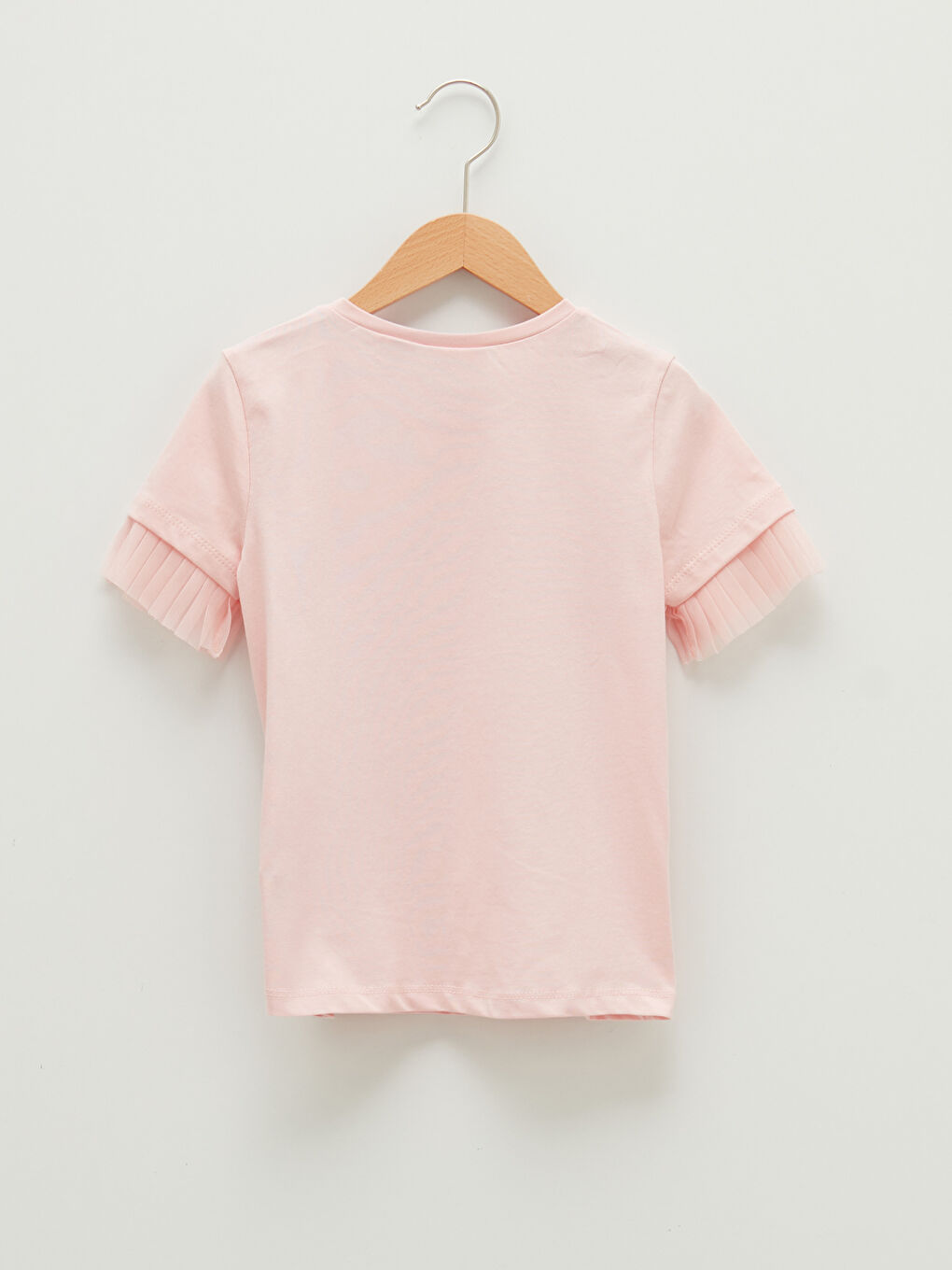 Pembe Bisiklet Yaka Elsa Baskılı Kısa Kollu Kız Çocuk Tişört-1