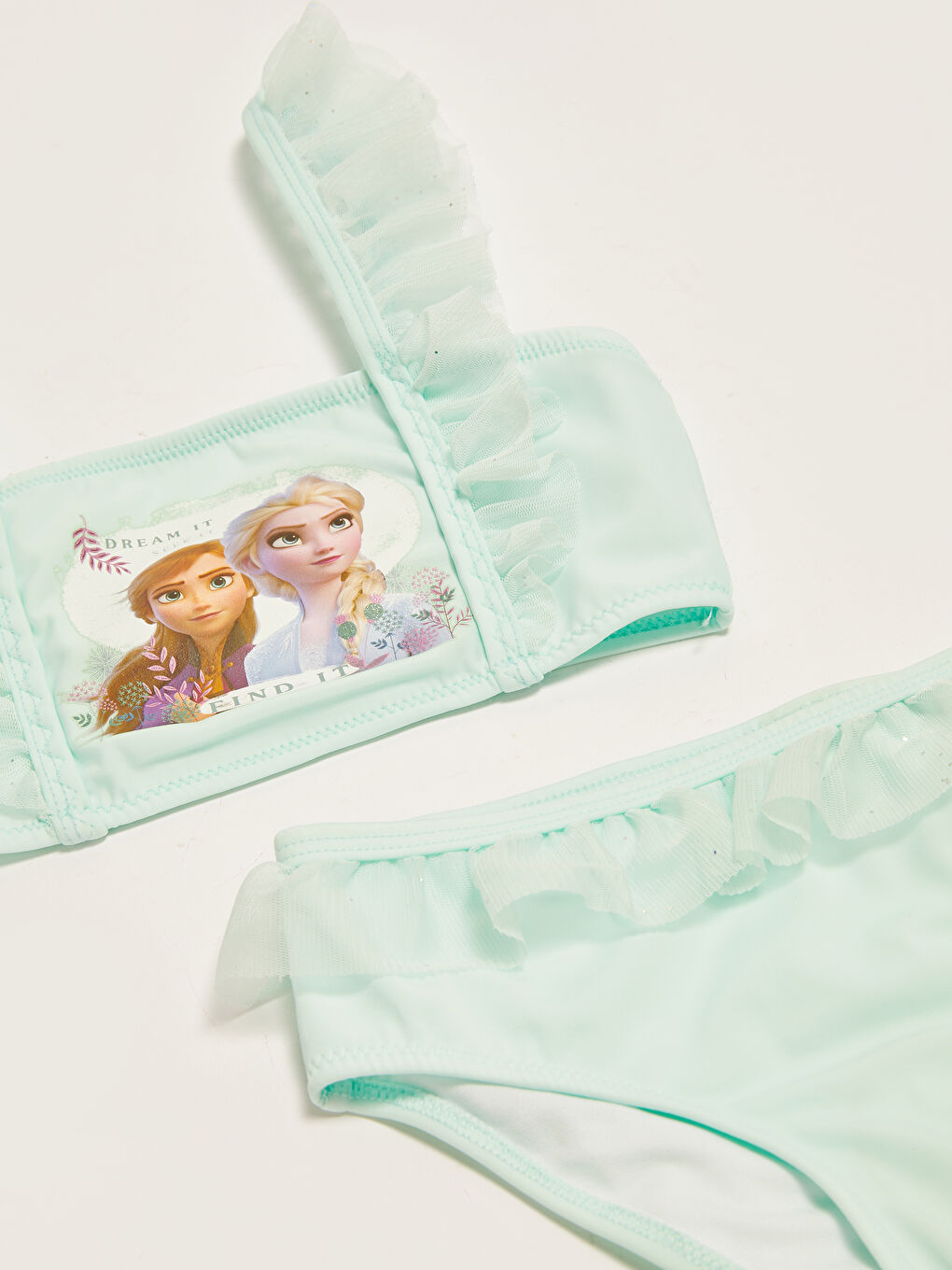 LCW Kids Turkuaz Esnek Kumaştan Frozen Baskılı Fırfır Detaylı Kız Çocuk Bikini - 2