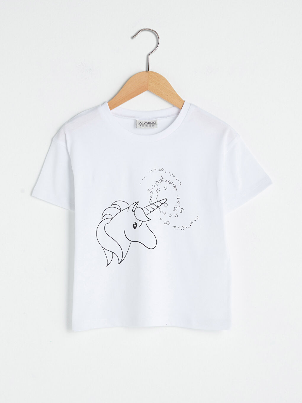 Beyaz Bisiklet Yaka Baskılı Kısa Kollu Kız Çocuk Tişört ve Boya Kalemi-1