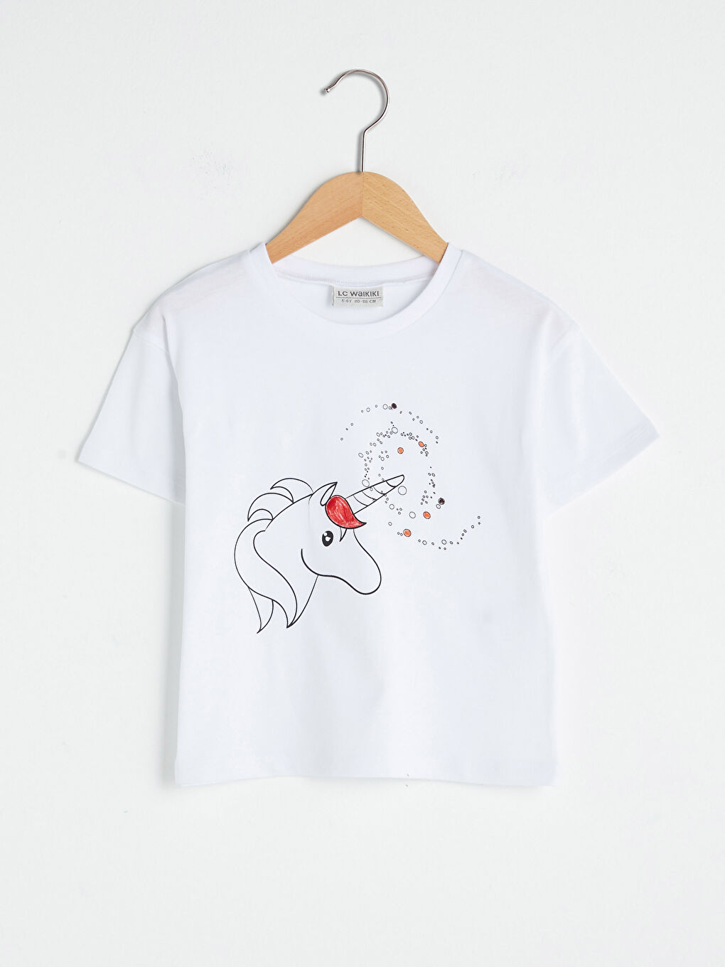 Beyaz Bisiklet Yaka Baskılı Kısa Kollu Kız Çocuk Tişört ve Boya Kalemi-2