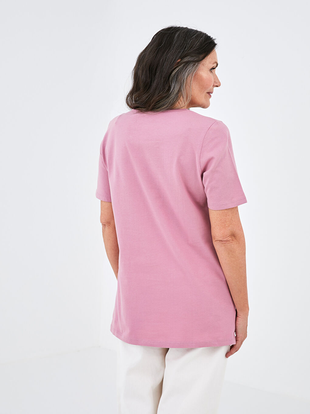 V Neck Straight Short Sleeve Cotton Women's T-Shirt-4