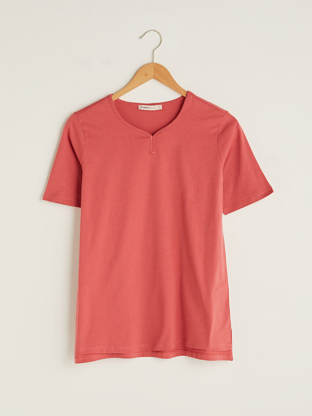 V Neck Straight Short Sleeve Cotton Women's T-Shirt-4