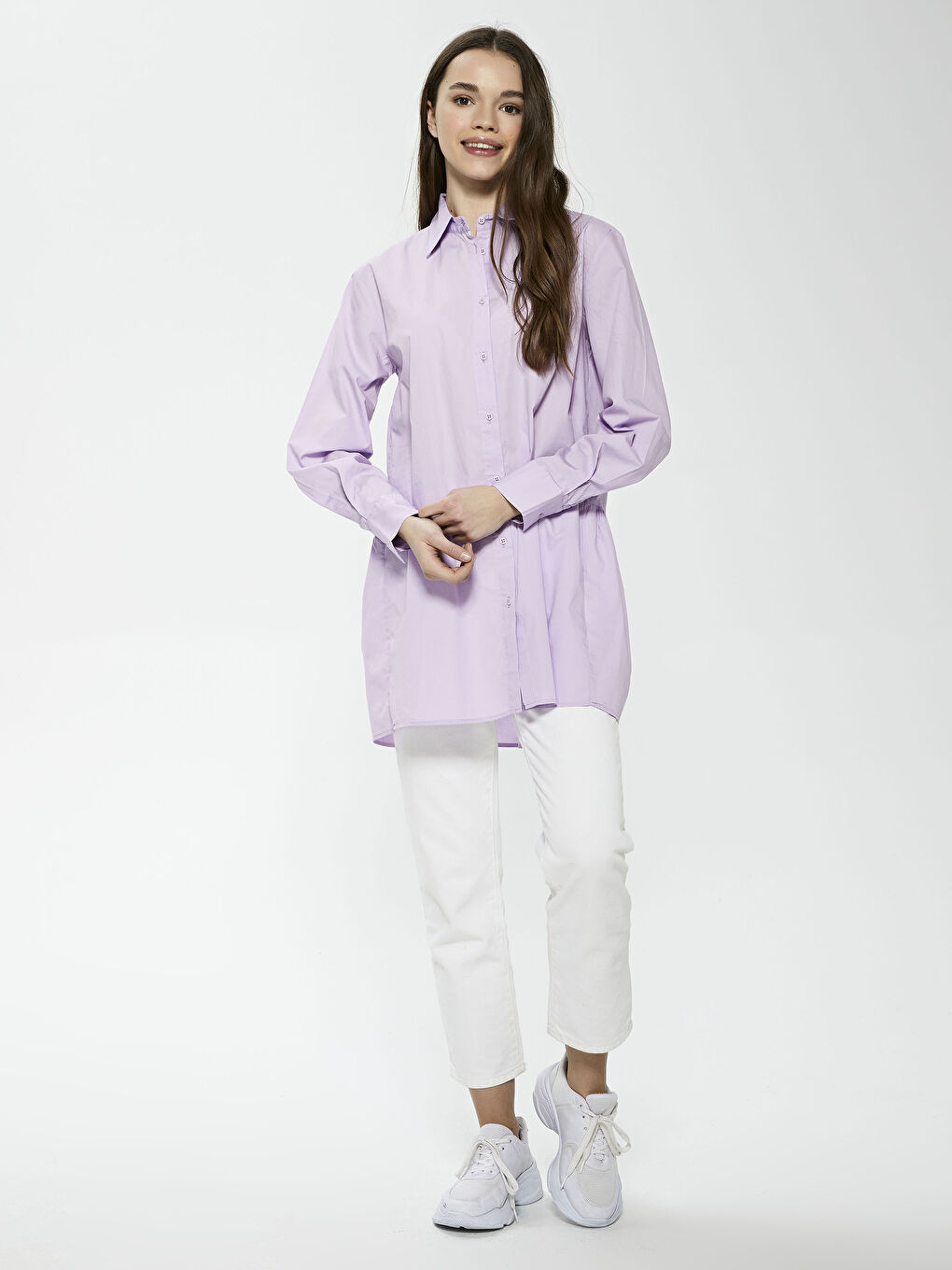 LC Waikiki Frill Detailed Long Sleeve Button Closure Poplin Women's Shirt -S1GA56Z8-G3W