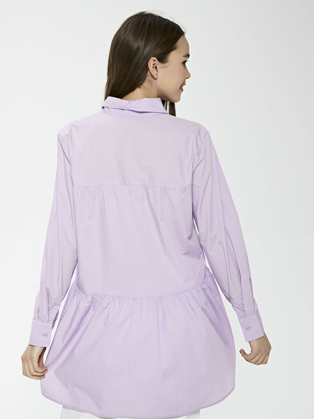 LC Waikiki Frill Detailed Long Sleeve Button Closure Poplin Women's Shirt -S1GA56Z8-G3W