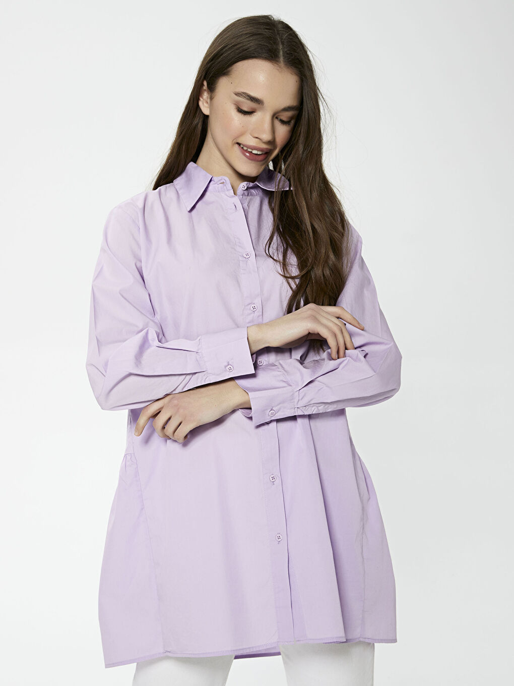 LC Waikiki Frill Detailed Long Sleeve Button Closure Poplin Women's Shirt -S1GA56Z8-G3W
