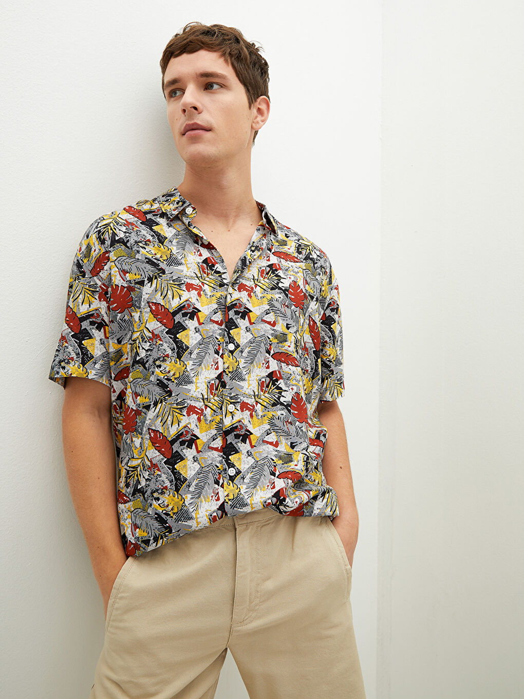 XSIDE Boxy Fit Short Sleeve Patterned Men's Shirt -S1GA94Z8-F9C