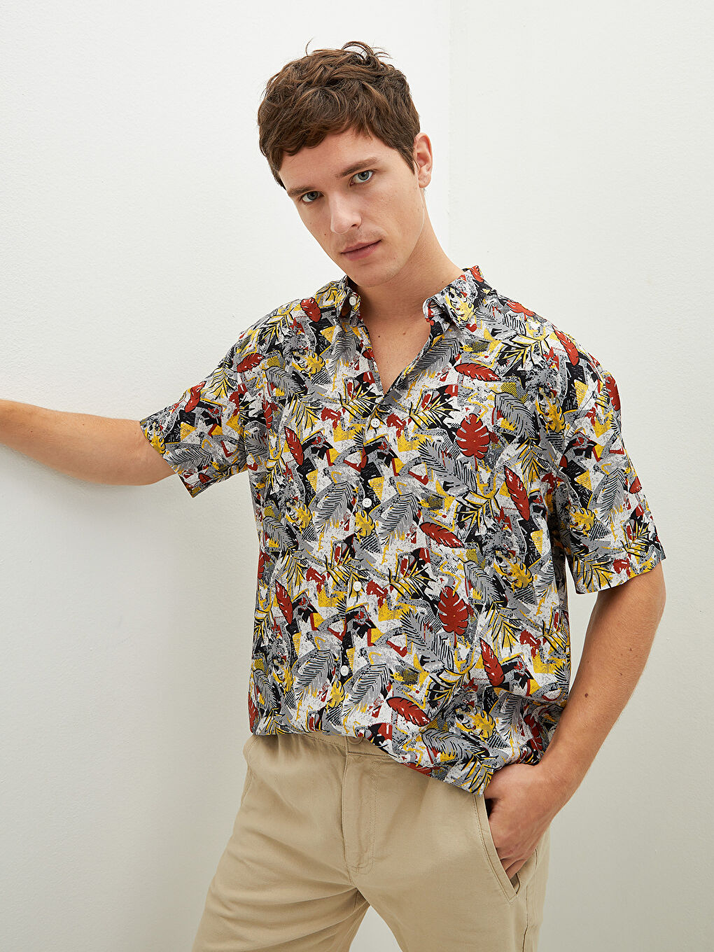 XSIDE Boxy Fit Short Sleeve Patterned Men's Shirt -S1GA94Z8-F9C