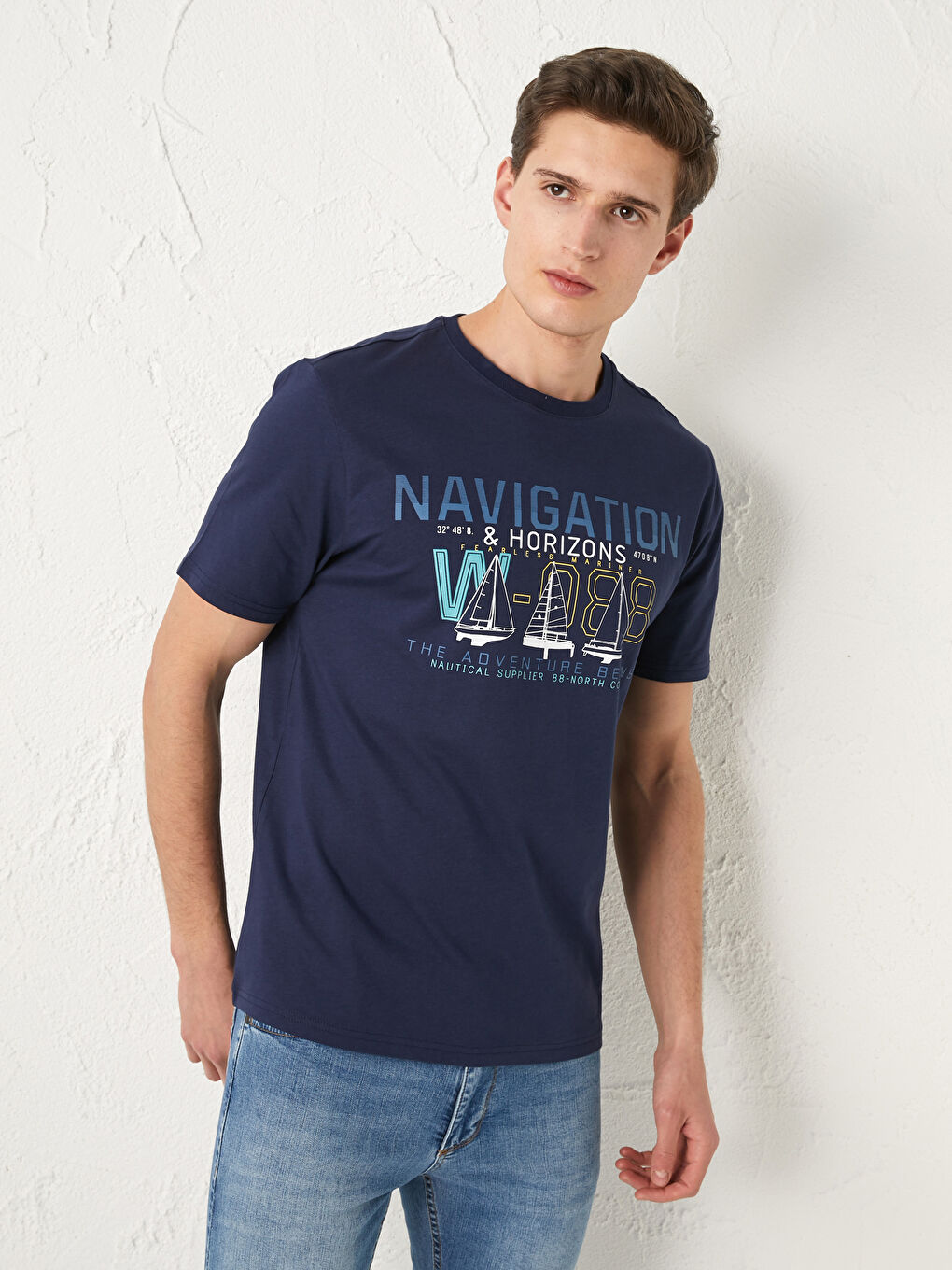 Футболка Мужская с Круглым Вырезом, Коротким Рукавом, С Принтом, Из Гребенного Хлопка-1