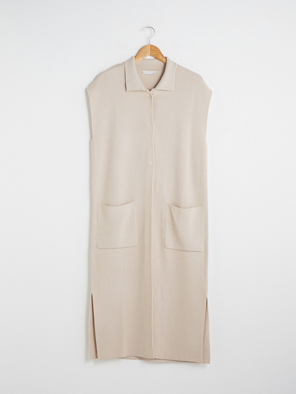 Gri Gömlek Yaka Cep Detaylı Yırtmaçlı Kadın Yelek-5