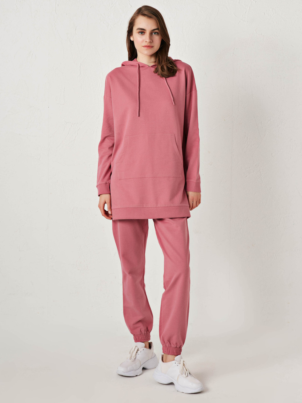 Pembe Beli Lastikli Kadın Eşofman Alt-4