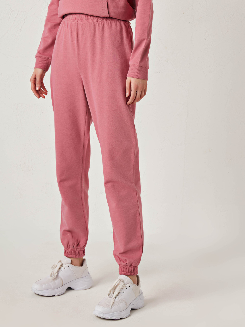 Pembe Beli Lastikli Kadın Eşofman Alt-7