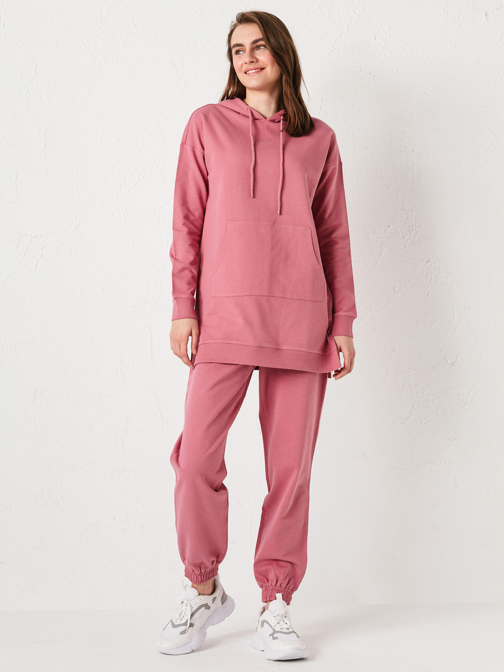 Pembe Beli Lastikli Kadın Eşofman Alt-1