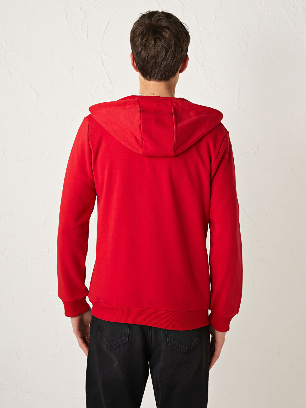 Kırmızı Kapüşonlu Fermuarlı Erkek Sweatshirt-3