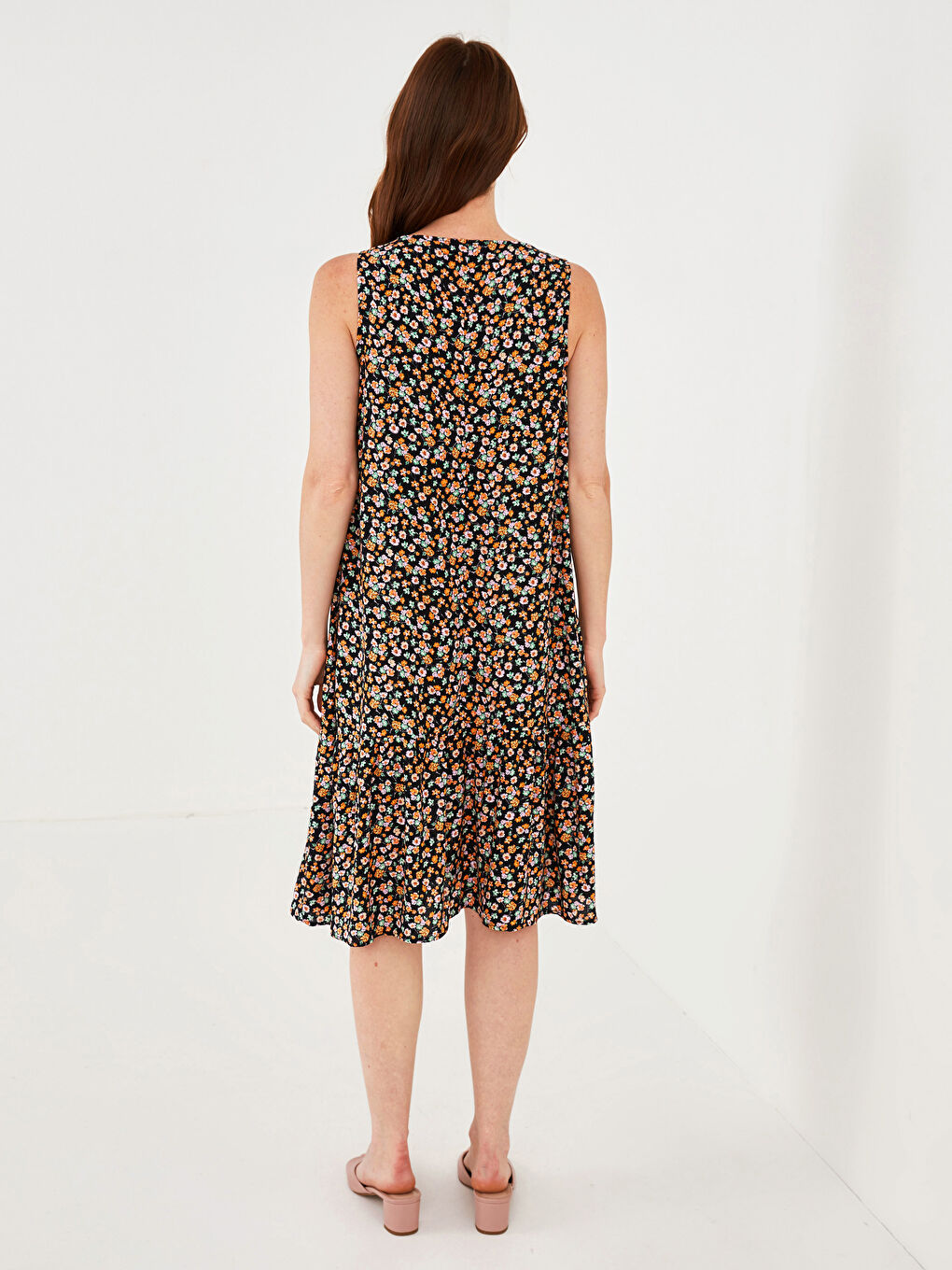 Crew Neck Patterned A-Cut Viscose Women's Dress-4